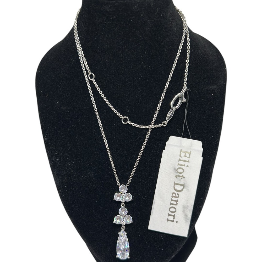 Eliot Danori Silver-Tone Mixed Stone‎ Lariat Necklace 16" + 2" Extender - Picture 2 of 2
